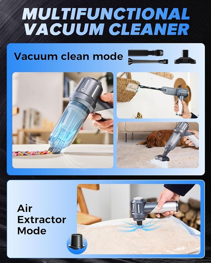 Car Vacuum Portable Cordless, Foldable Mini Handheld Vacuum Cordless and Air Duster 17000PA High Power Vacuum Cleaners for