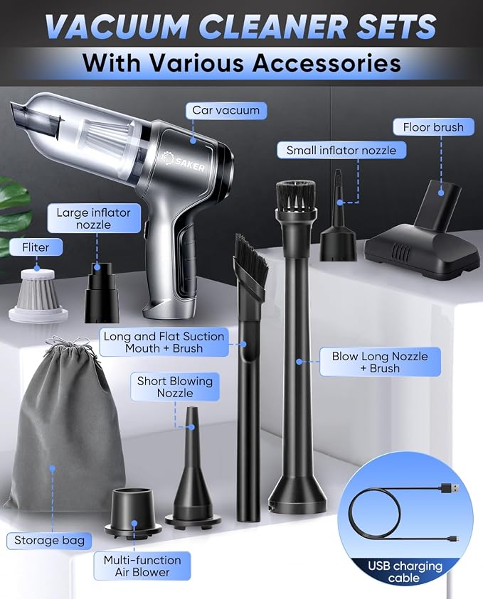 Car Vacuum Portable Cordless Handheld Car Vacuum 15000PA High Power with Brushless Motor and Blower for Cars,Office,Home