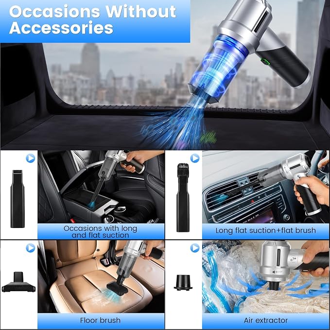 Car Vacuum Portable Cordless with 18000PA Super Suction, 4 in 1 Portable Air Blower/Car Vacuum 90°Foldable Handheld