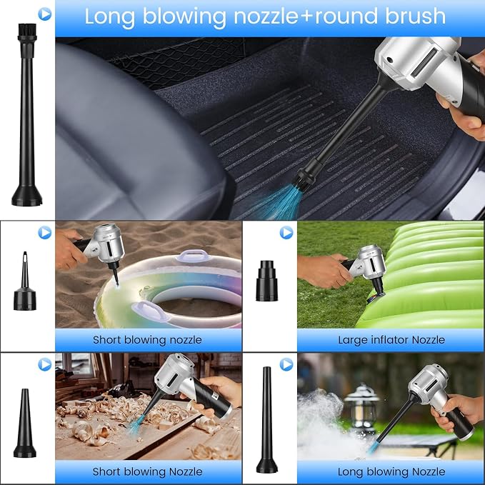 Car Vacuum Portable Cordless with 18000PA Super Suction, 4 in 1 Portable Air Blower/Car Vacuum 90°Foldable Handheld