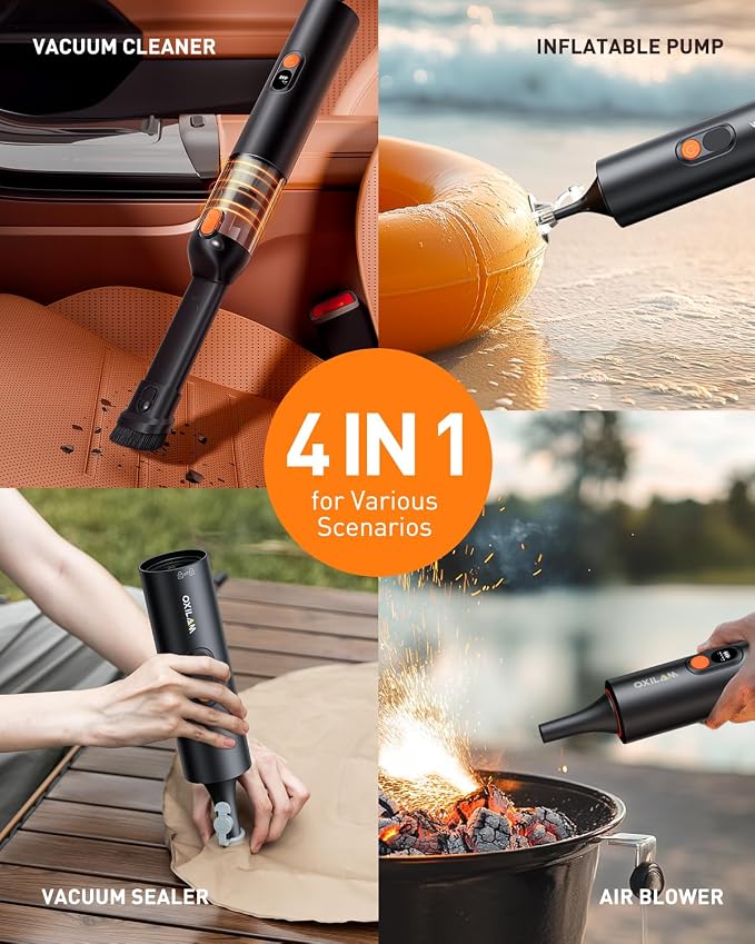 Car Vacuum Portable - Handheld Vacuum Cordless 14000PA High Power, Blow & Suction 2 in 1, Up to 30 Mins Runtime, Cordless