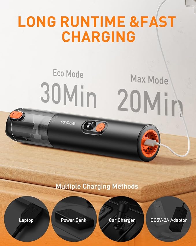 Car Vacuum Portable - Handheld Vacuum Cordless 14000PA High Power, Blow & Suction 2 in 1, Up to 30 Mins Runtime, Cordless