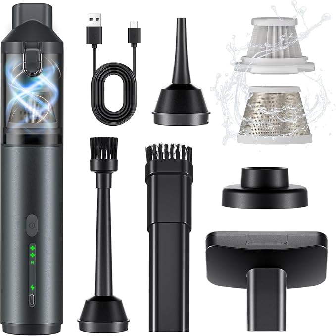 Car Vacuum Portable with 16000Pa Powerful Suction, Handheld Vacuum Cordless Rechargeable Blow & Suction 4 in 1, Small Vacuum