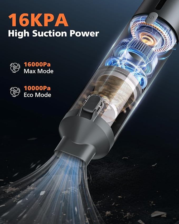 Car Vacuum Portable with 16000Pa Powerful Suction, Handheld Vacuum Cordless Rechargeable Blow & Suction 4 in 1, Small Vacuum