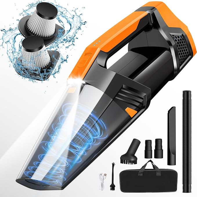 Car Vacuum Portable with LED Light, High Power Suction, Lightweight Rechargeable Hand Vacuum, Hand Held Vacuum Cleaner for