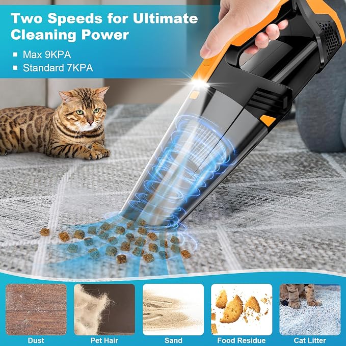 Car Vacuum Portable with LED Light, High Power Suction, Lightweight Rechargeable Hand Vacuum, Hand Held Vacuum Cleaner for