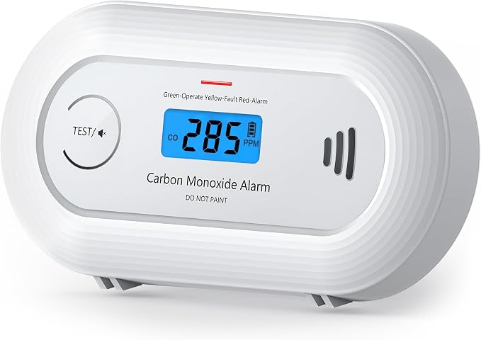 Carbon Monoxide Alarm Detector, 10-Year Sealed Battery Travel CO Detector with Digital LCD Display, Battery Powered CO Alarm