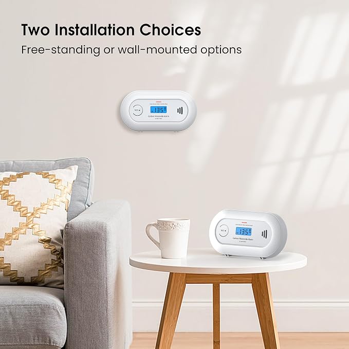 Carbon Monoxide Alarm Detector, 10-Year Sealed Battery Travel CO Detector with Digital LCD Display, Battery Powered CO Alarm