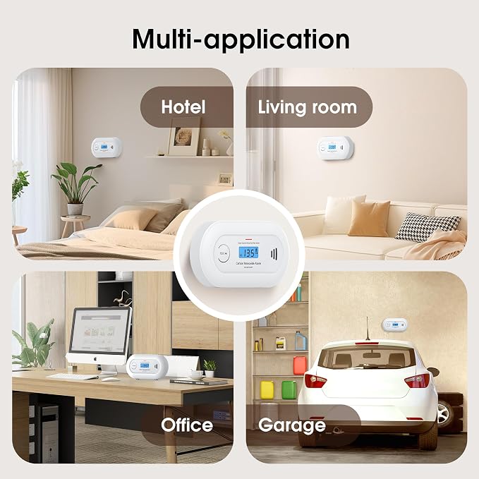 Carbon Monoxide Alarm Detector, 10-Year Sealed Battery Travel CO Detector with Digital LCD Display, Battery Powered CO Alarm