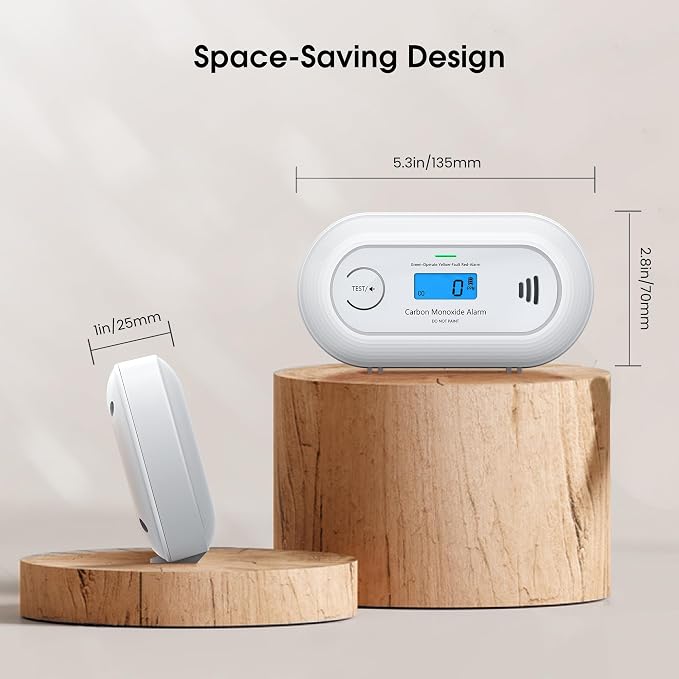 Carbon Monoxide Alarm Detector, 10-Year Sealed Battery Travel CO Detector with Digital LCD Display, Battery Powered CO Alarm