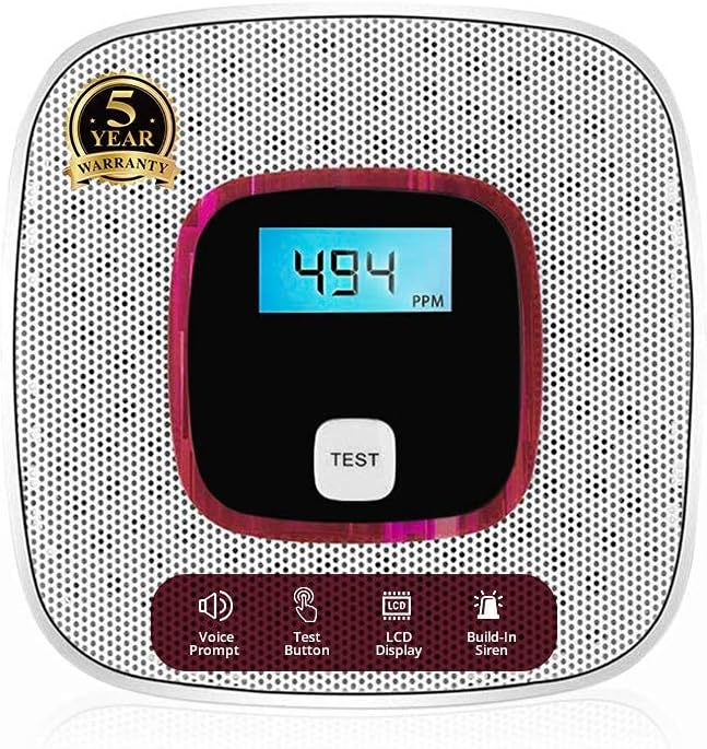Carbon Monoxide Alarm Detector - with Digital LCD Display and Voice Warning Battery powered in Carbon Monoxide
