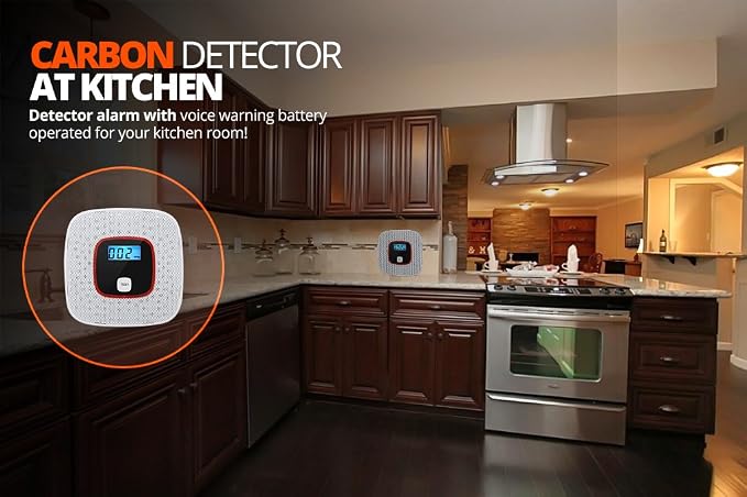 Carbon Monoxide Alarm Detector - with Digital LCD Display and Voice Warning Battery powered in Carbon Monoxide, alternate