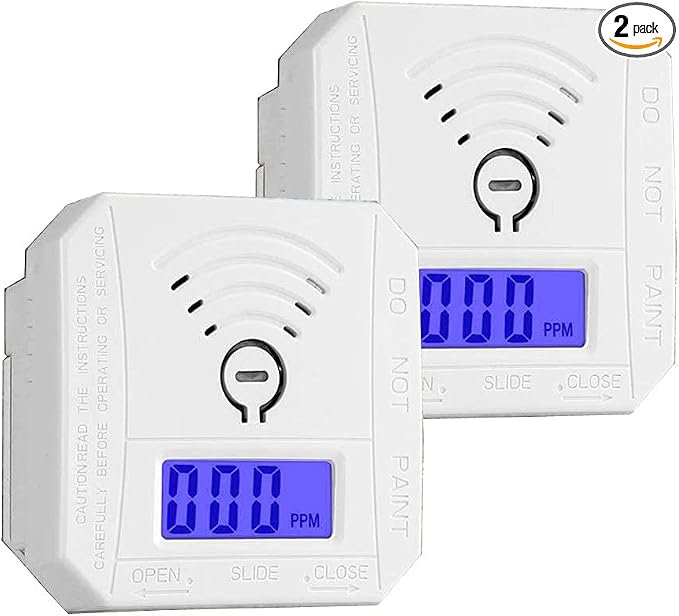 Carbon Monoxide Detector 2 Pack,Battery Operated CO Detector Alarm with Digital LCD Display & Loud 85dB Alarm,Travel Carbon