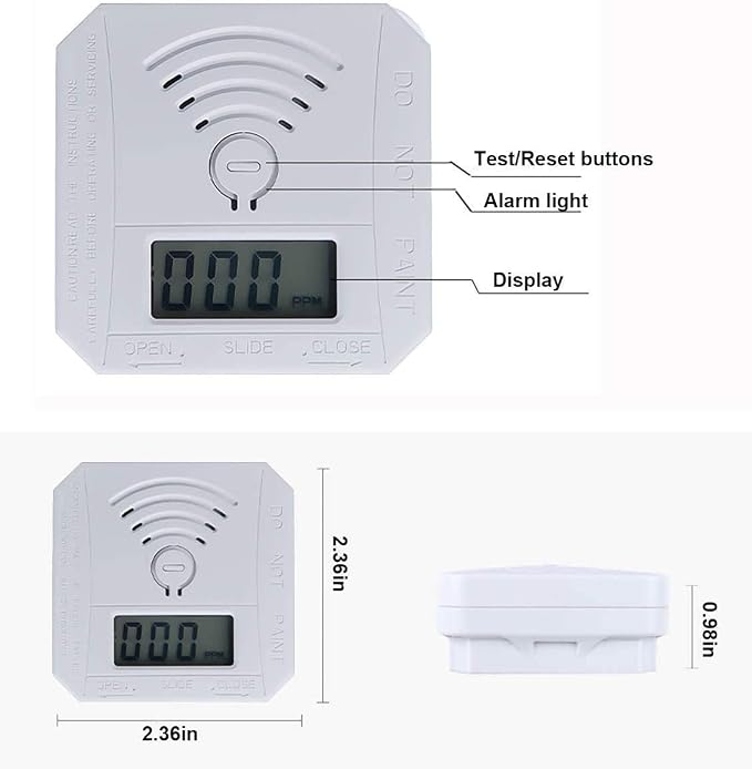 Carbon Monoxide Detector 2 Pack,Battery Operated CO Detector Alarm with Digital LCD Display & Loud 85dB Alarm,Travel Carbon