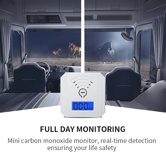 Carbon Monoxide Detector 2 Pack,Battery Operated CO Detector Alarm with Digital LCD Display & Loud 85dB Alarm,Travel Carbon
