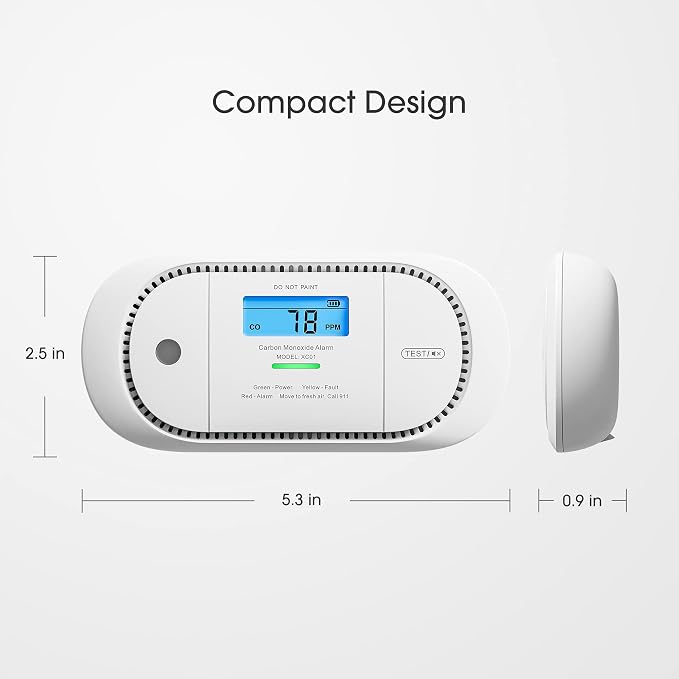 Carbon Monoxide Detector Alarm with Digital LCD Display, Replaceable Battery CO Alarm Detector with Peak Value, alternate