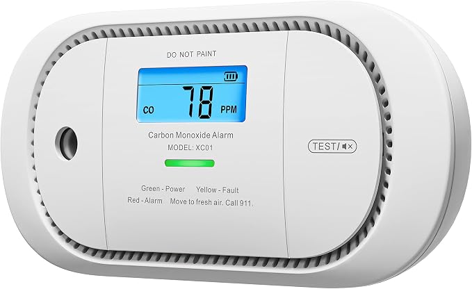 Carbon Monoxide Detector Alarm with Digital LCD Display, Replaceable Battery CO Alarm Detector with Peak Value, alternate