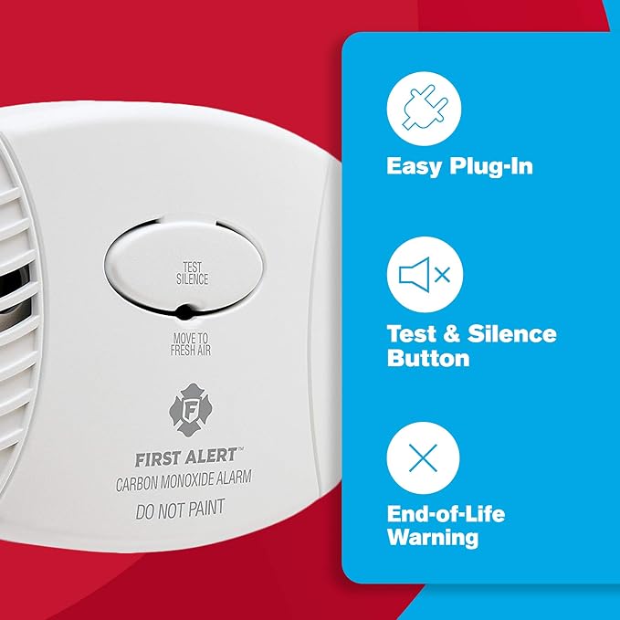 Carbon Monoxide Detector, Plug-In Alarm with Test & Silence Button, CO600, White, 1-Pack in White., alternate view 3