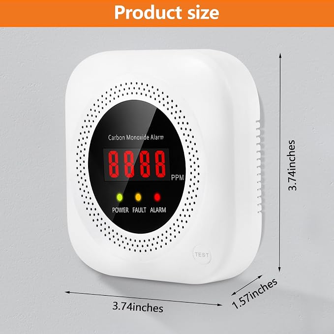 Carbon Monoxide Detector Plug in, Digital Display CO Detector, Battery-Free, 85dB Loud CO Alarm, CO Monitor for Home Kitchen