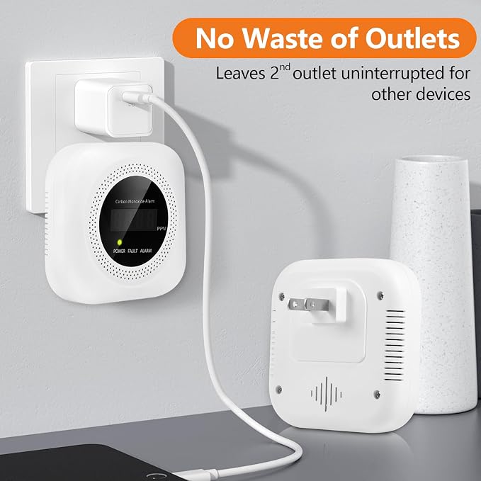 Carbon Monoxide Detector Plug in, Digital Display CO Detector, Battery-Free, 85dB Loud CO Alarm, CO Monitor for Home Kitchen