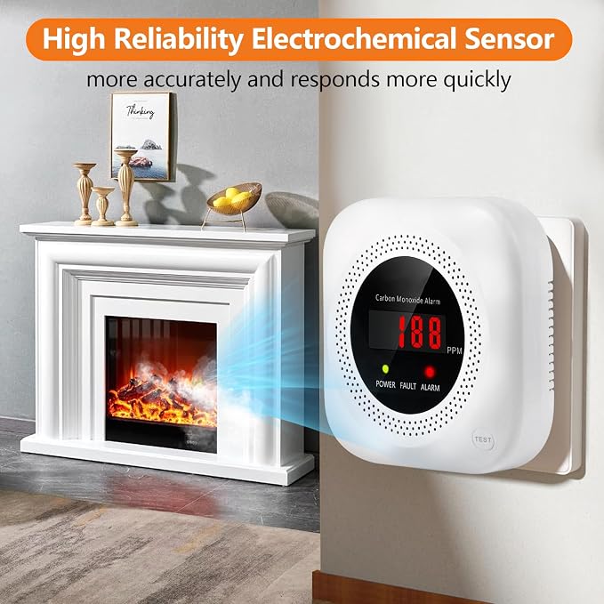 Carbon Monoxide Detector Plug in, Digital Display CO Detector, Battery-Free, 85dB Loud CO Alarm, CO Monitor for Home Kitchen