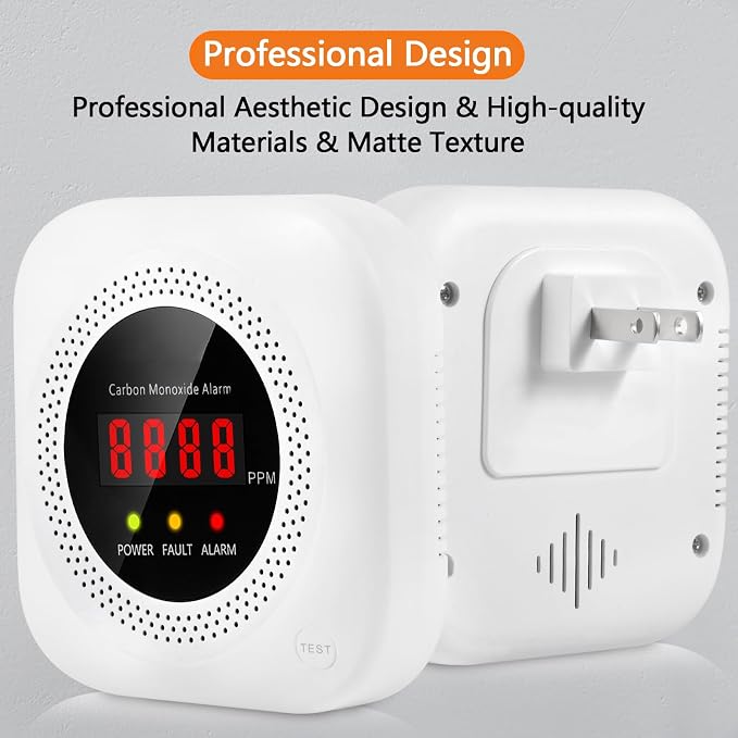 Carbon Monoxide Detector Plug in, Digital Display CO Detector, Battery-Free, 85dB Loud CO Alarm, CO Monitor for Home Kitchen