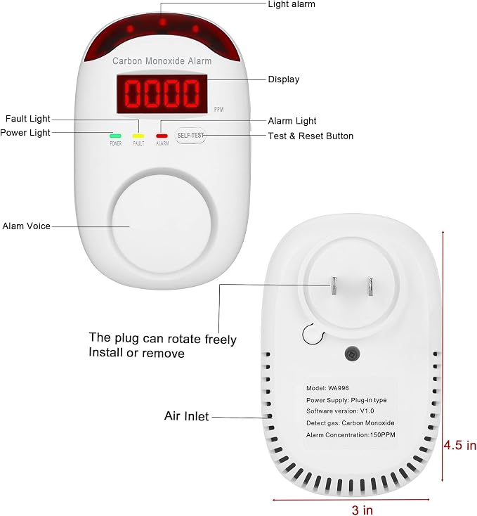 Carbon Monoxide Detector Plug in - Portable Carbon Monoxide Detector for Travel, Plug in CO Detector with, alternate view 2