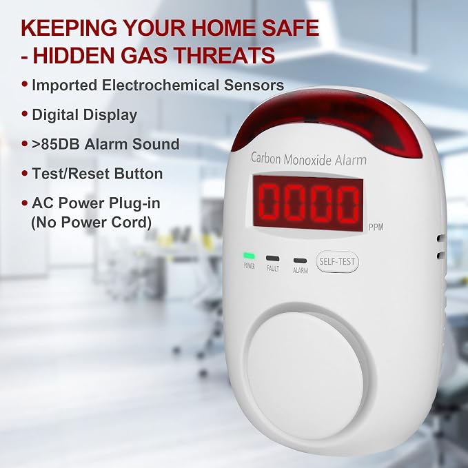 Carbon Monoxide Detector Plug in - Portable Carbon Monoxide Detector for Travel, Plug in CO Detector with, alternate view 3
