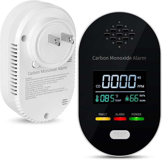 Carbon Monoxide Detector Plug in Wall, 3-in-1 CO Detector with Temperature Humidity Sensor, product image