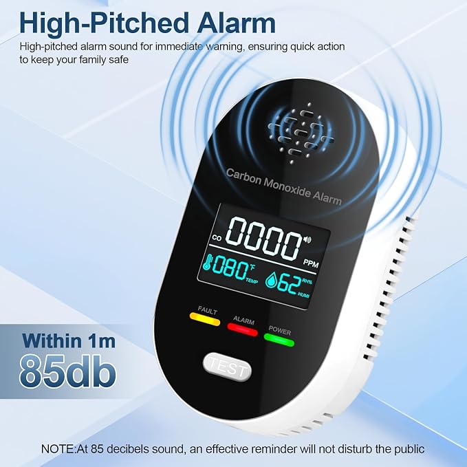 Carbon Monoxide Detector Plug in Wall, 3-in-1 CO Detector with Temperature Humidity Sensor, alternate product view 7
