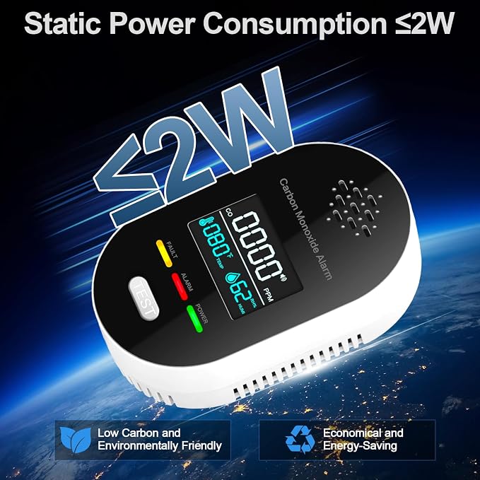 Carbon Monoxide Detector Plug in Wall, 3-in-1 CO Detector with Temperature Humidity Sensor, alternate product view 9