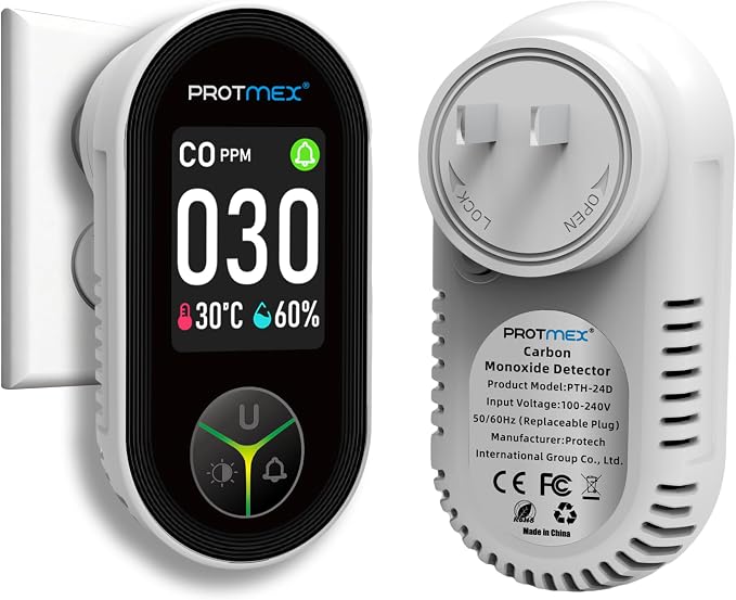 Carbon Monoxide Detector Plug in Wall, 3-in-1 Co Detector Monitor Air Quality with Temperature Humidity Sensor, Portable CO
