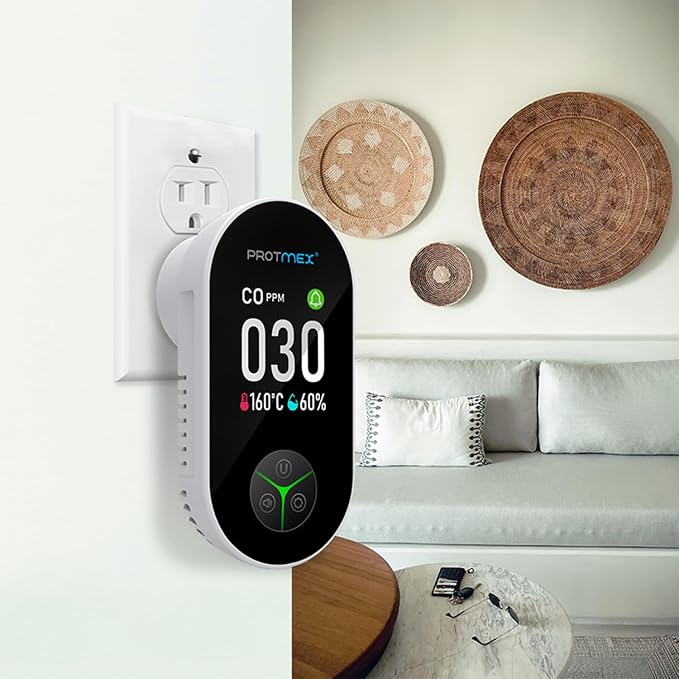 Carbon Monoxide Detector Plug in Wall, 3-in-1 Co Detector Monitor Air Quality with Temperature Humidity Sensor, Portable CO
