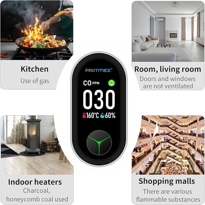 Carbon Monoxide Detector Plug in Wall, 3-in-1 Co Detector Monitor Air Quality with Temperature Humidity Sensor, Portable CO