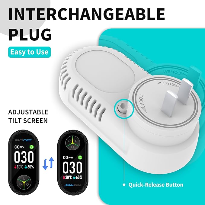 Carbon Monoxide Detector Plug in Wall, 3-in-1 Co Detector Monitor Air Quality with Temperature Humidity Sensor, Portable CO