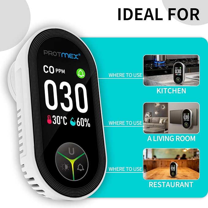 Carbon Monoxide Detector Plug in Wall, 3-in-1 Co Detector Monitor Air Quality with Temperature Humidity Sensor, Portable CO