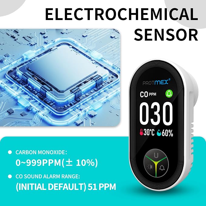 Carbon Monoxide Detector Plug in Wall, 3-in-1 Co Detector Monitor Air Quality with Temperature Humidity Sensor, Portable CO
