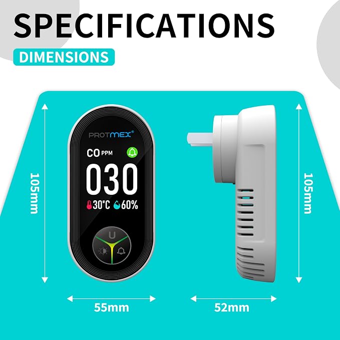 Carbon Monoxide Detector Plug in Wall, 3-in-1 Co Detector Monitor Air Quality with Temperature Humidity Sensor, Portable CO