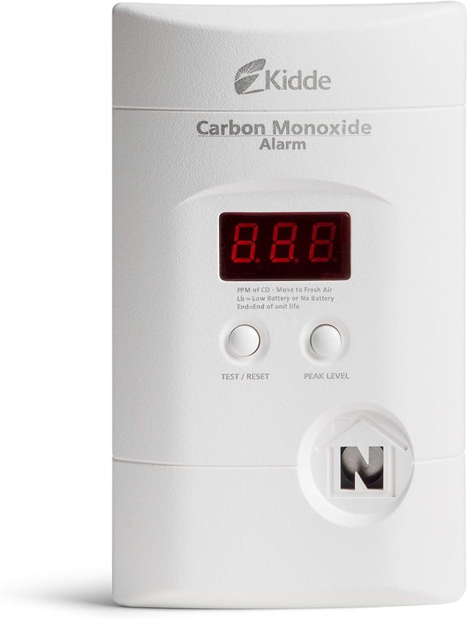 Carbon Monoxide Detector, Plug In Wall with 9-Volt Battery Backup, Digital LED Display in White.