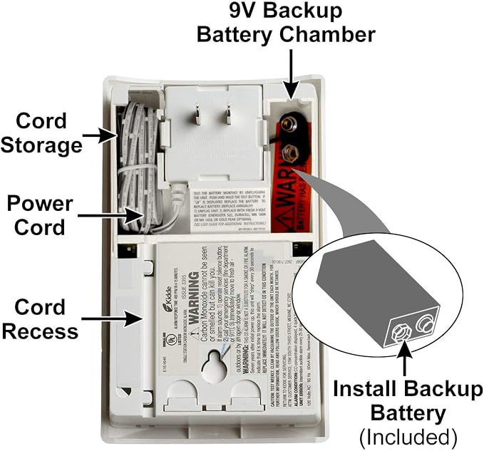 Carbon Monoxide Detector, Plug In Wall with 9-Volt Battery Backup, Digital LED Display in White., alternate view 8