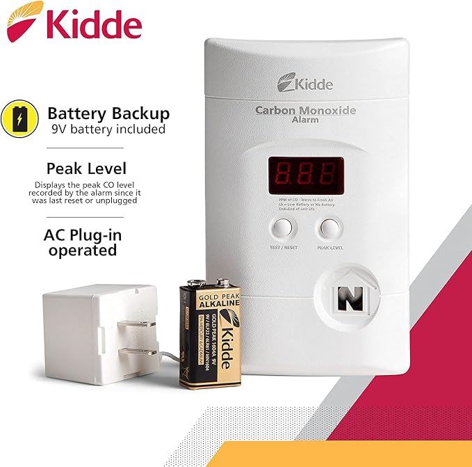 Carbon Monoxide Detector, Plug In Wall with 9-Volt Battery Backup, Digital LED Display - 2 Pack in White., alternate view 2