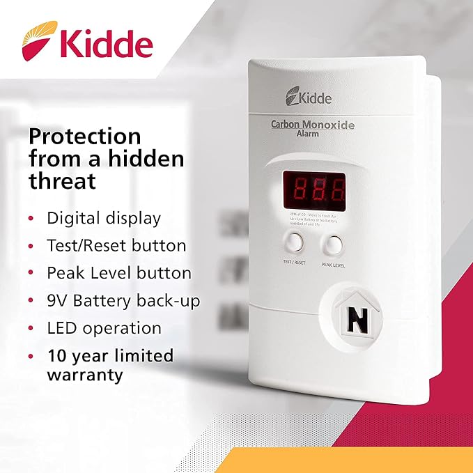 Carbon Monoxide Detector, Plug In Wall with 9-Volt Battery Backup, Digital LED Display - 2 Pack in White., alternate view 4