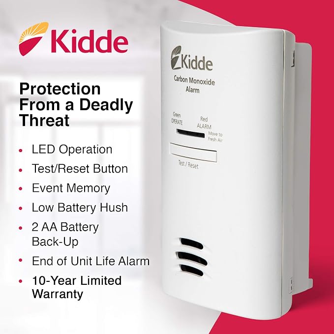 Carbon Monoxide Detector, Plug in Wall with AA Battery Backup, Test-Hush Button in White., alternate view 2