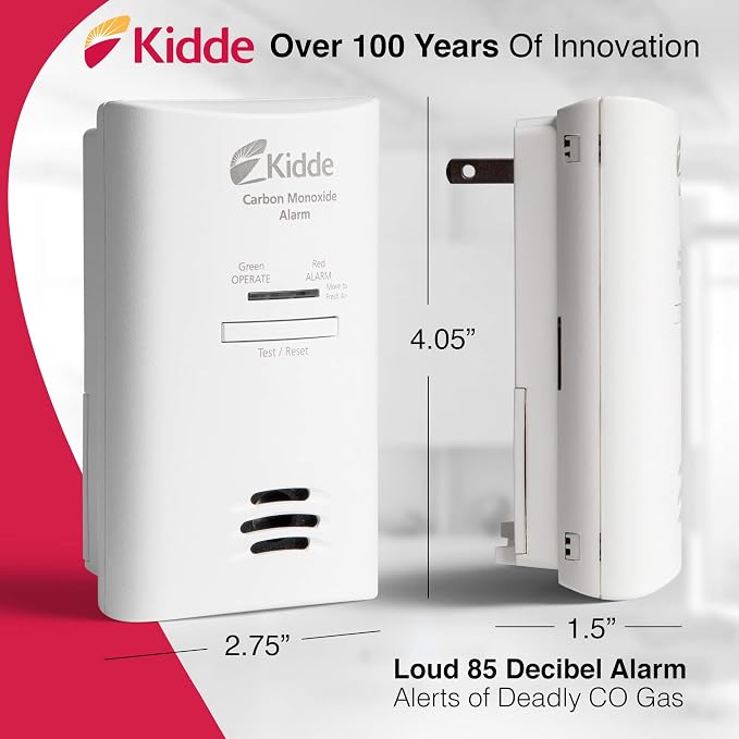 Carbon Monoxide Detector, Plug in Wall with AA Battery Backup, Test-Hush Button in White., alternate view 4