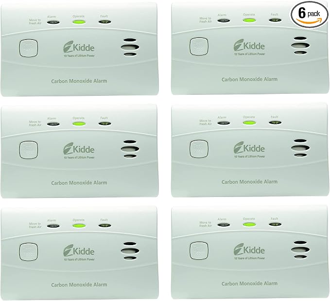 Carbon Monoxide Detector with 10-Year Battery, 3 LED Lights & Alarm Memory, 6 Pack in White.