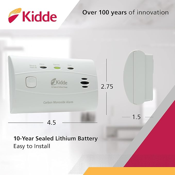 Carbon Monoxide Detector with 10-Year Battery, 3 LED Lights & Alarm Memory, 6 Pack in White., alternate view 3