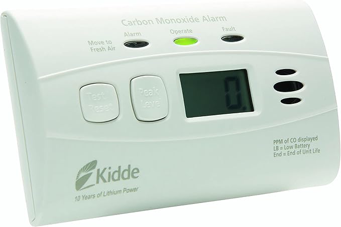Carbon Monoxide Detector with 10-Year Battery, Digital Display, 3 LEDs, Replacement Indicator, Peak Level Memory