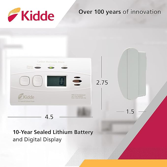 Carbon Monoxide Detector with 10-Year Battery, Digital Display, 3 LEDs, Replacement Indicator, Peak Level Memory, alternate