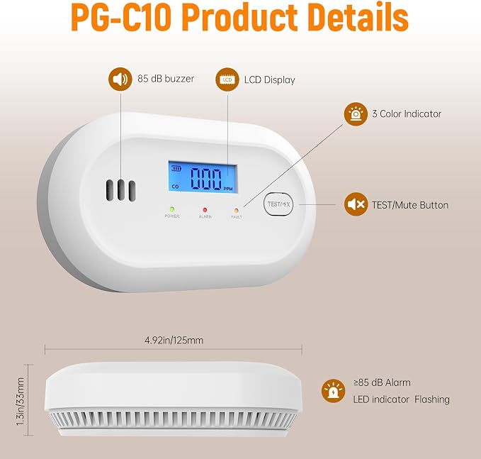 Carbon Monoxide Detectors Carbon Monoxide Alarm with LED Digital Display, CO Alarm with Human Alarm Sounds and, alternate