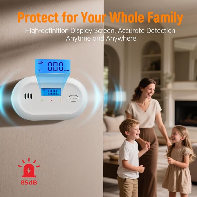 Carbon Monoxide Detectors Carbon Monoxide Alarm with LED Digital Display, CO Alarm with Human Alarm Sounds and, alternate